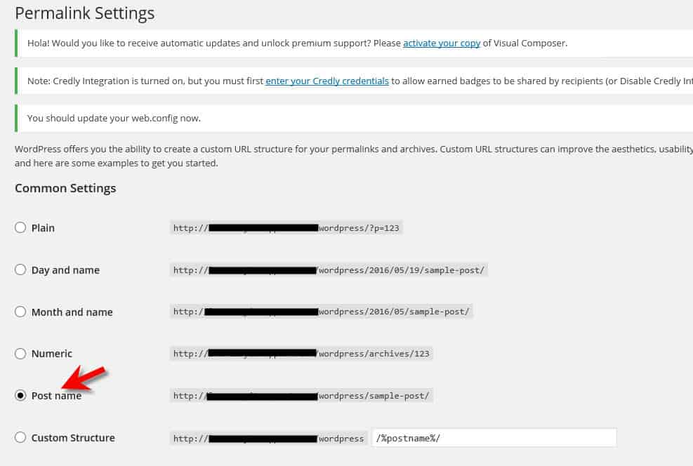 Permalink Settings Post Name2